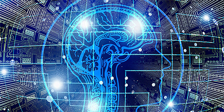 Artificial intelligence illustration with silhouette of human brain, coding symbols.. Credit: Public Domain, via Creative Commons Zero.