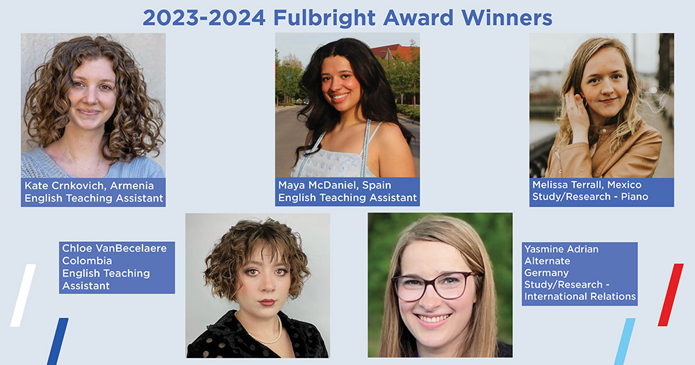 Head shots of KU student Fulbright award recipients.