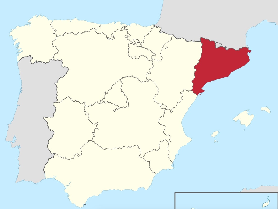 Catalonia/Spain locator map with geographic borders.