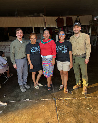 Ryan Clasby (right) and Eli Troen with (left to right) Monica Cairuna Picota, Norma Maynas Fernandez, Irene Pernia, members of La Asociación de Artesanos Maroti Shobo in Yarinacocha, Peru.
