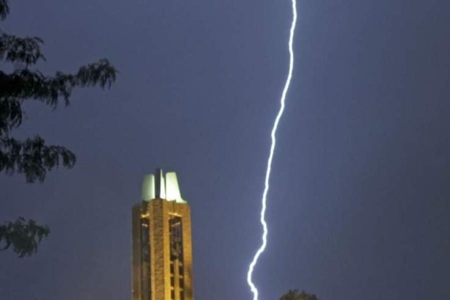 Lightning Strikes Near Campanile Bell Tower