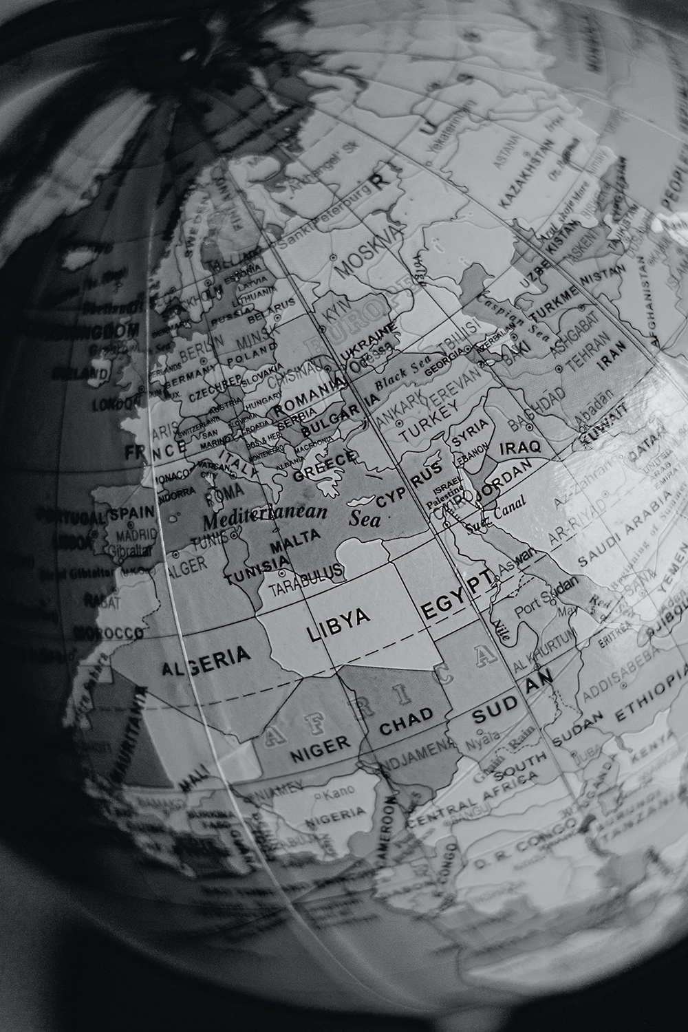 globe in black and white