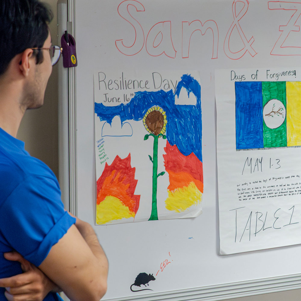 Leader presenting ideas on white board to small group