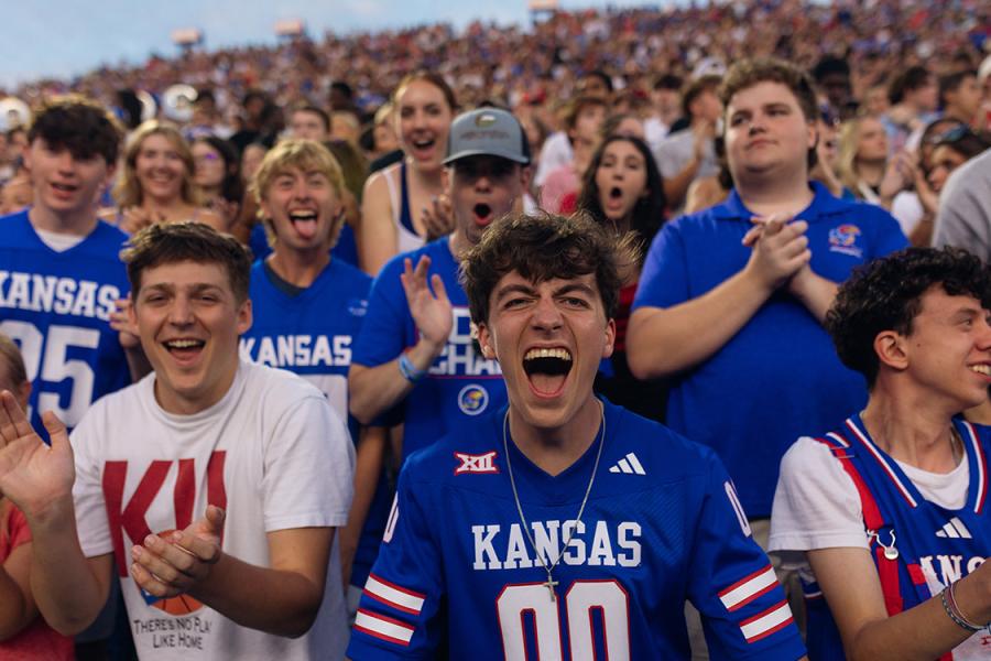 KU football fans at David Booth Kansas Memorial Stadium