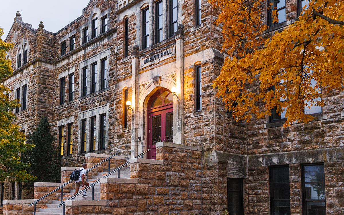 Marvin Hall in fall at the University of Kansas.