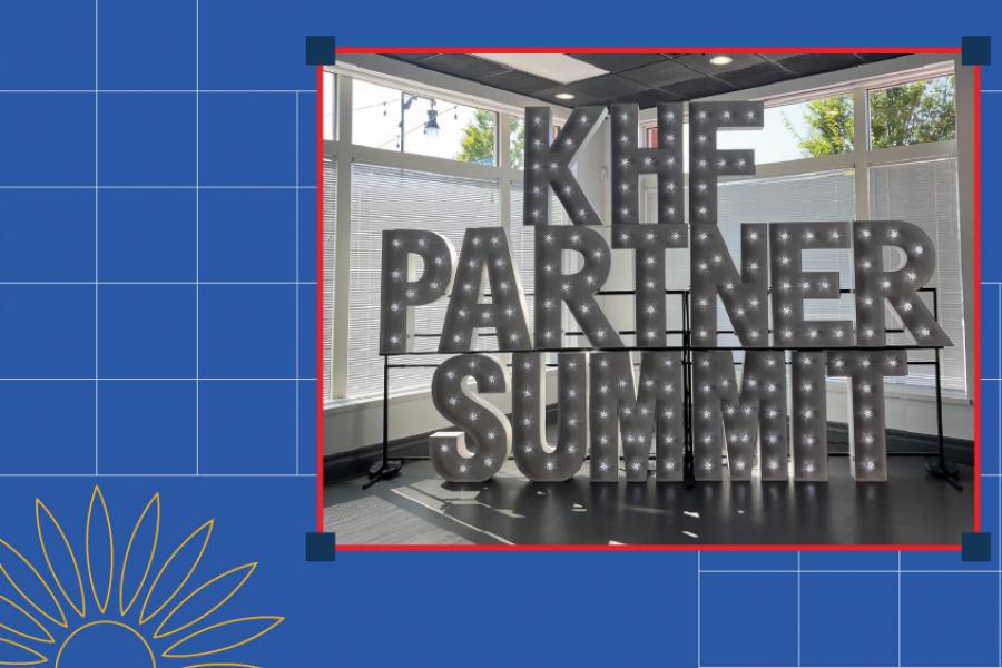 KHF Summit Partner Summit logo against a blue background with grid lines and sunflower