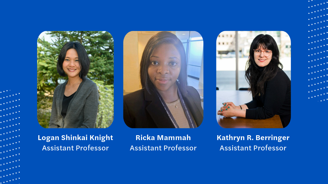 Three new faculty joining the School of Social Welfare - Logan Shinkai Knight, Ricka Mammah and Kathryn Berringer