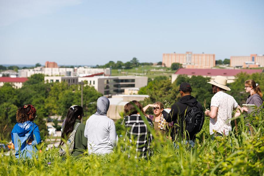 Students learn in the Prairie Acre site on the Lawrence campus