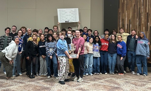 The KU Debate team celebrates a win at the 2025 Wake Forest University tournament.
