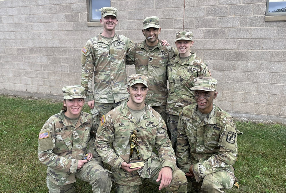 KU Army ROTC. Back row, left to right: Braxton Camp, Caleb Megee and Taylor Reboulet. Bottom row, left to right: Alayna Clayton, Sam Kirk and Ben Nash.