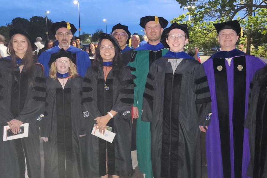Faculty in the back row from left to right: Josephine Chandler, Stuart McDonald, Yoshiaki Azuma, Anthony Fehr, Brian Ackley. New Graduates in the front Row: Wendy Aquino, Katherine Hanson, Joseph O'Connor, Brielle McKee, Bunu Lama.