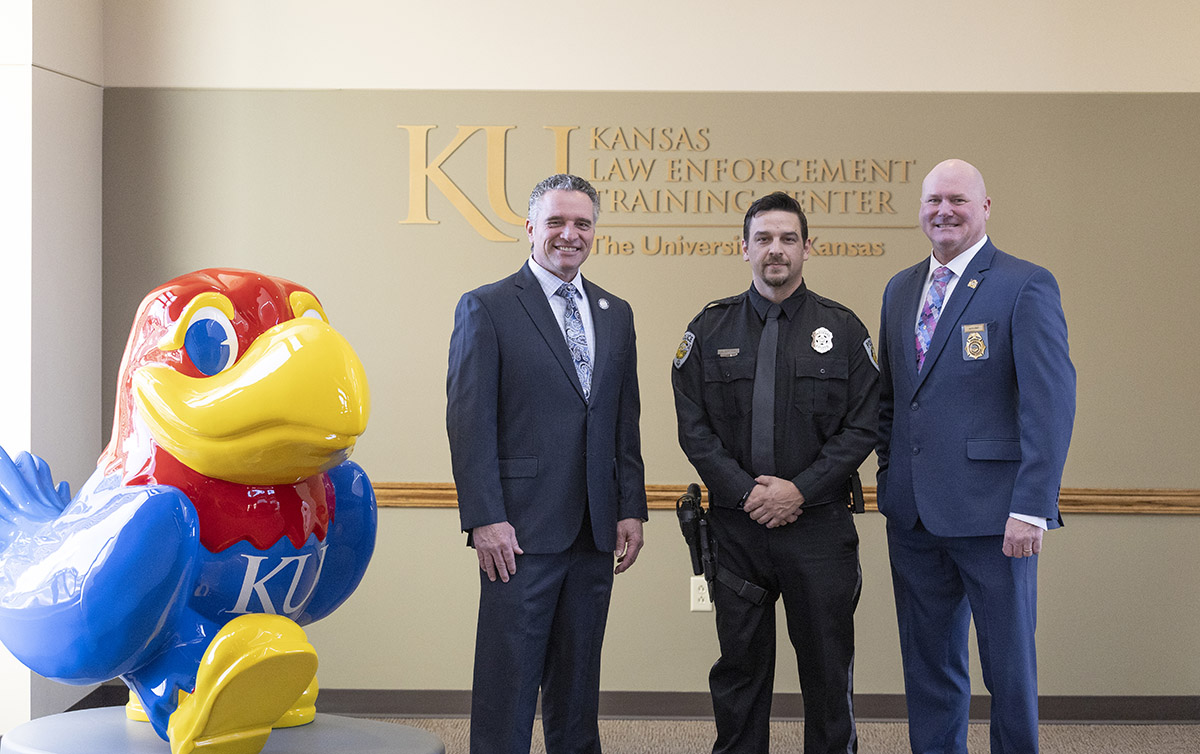 Kansas Senate President Ty Masterson, Class President Andrew Brown, KLETC Director of Programs Doug Schroeder.
