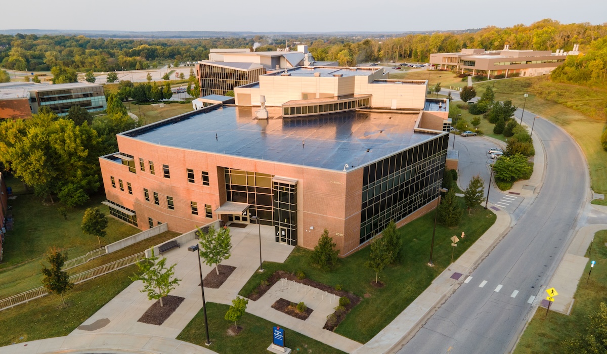 School of Pharmacy building on the University of Kansas west campus.