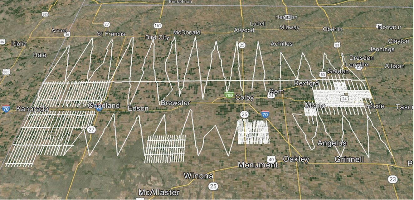 Map showing flight lines for airborne survey of northwest Kansas