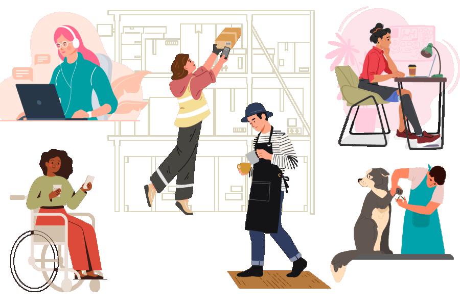 An illustration of people in different employment roles