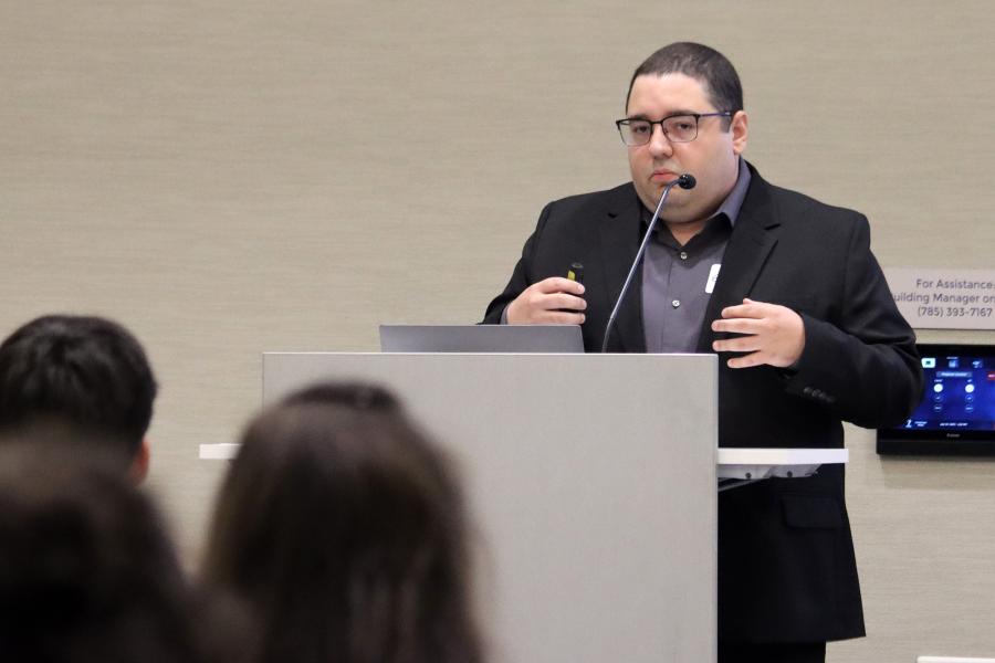 Gerardo Fornoza presents his original research at the 2025 McNair Scholars Summer Research Symposium.