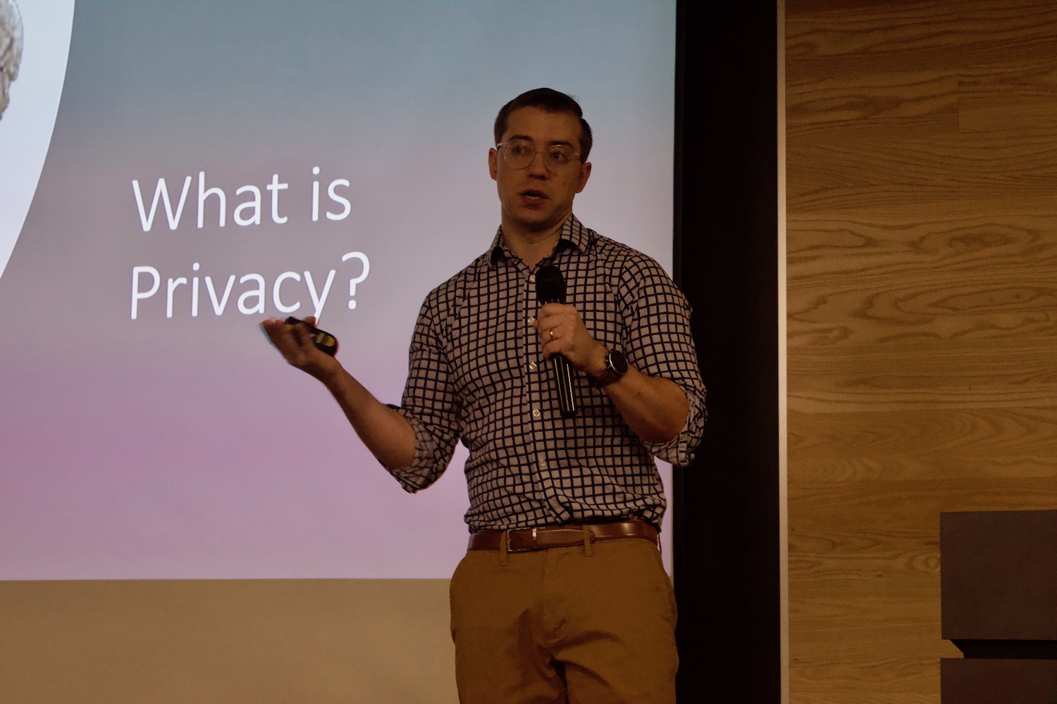 EECS Assistant Professor Drew Davidson speaking at the library