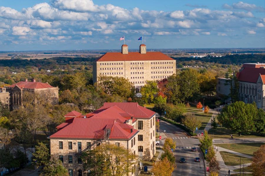 An aerial view of KU's campus