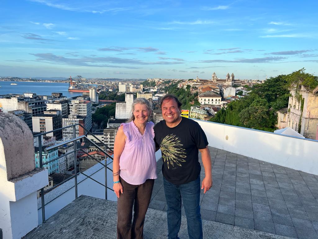 Professors Luciano Tosta and Liz MacGonagle on top of the Casa do Carnaval Museum in Salvador, Brazil.