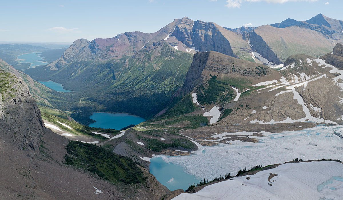 An aerial view of Glacier National Park in Montana.