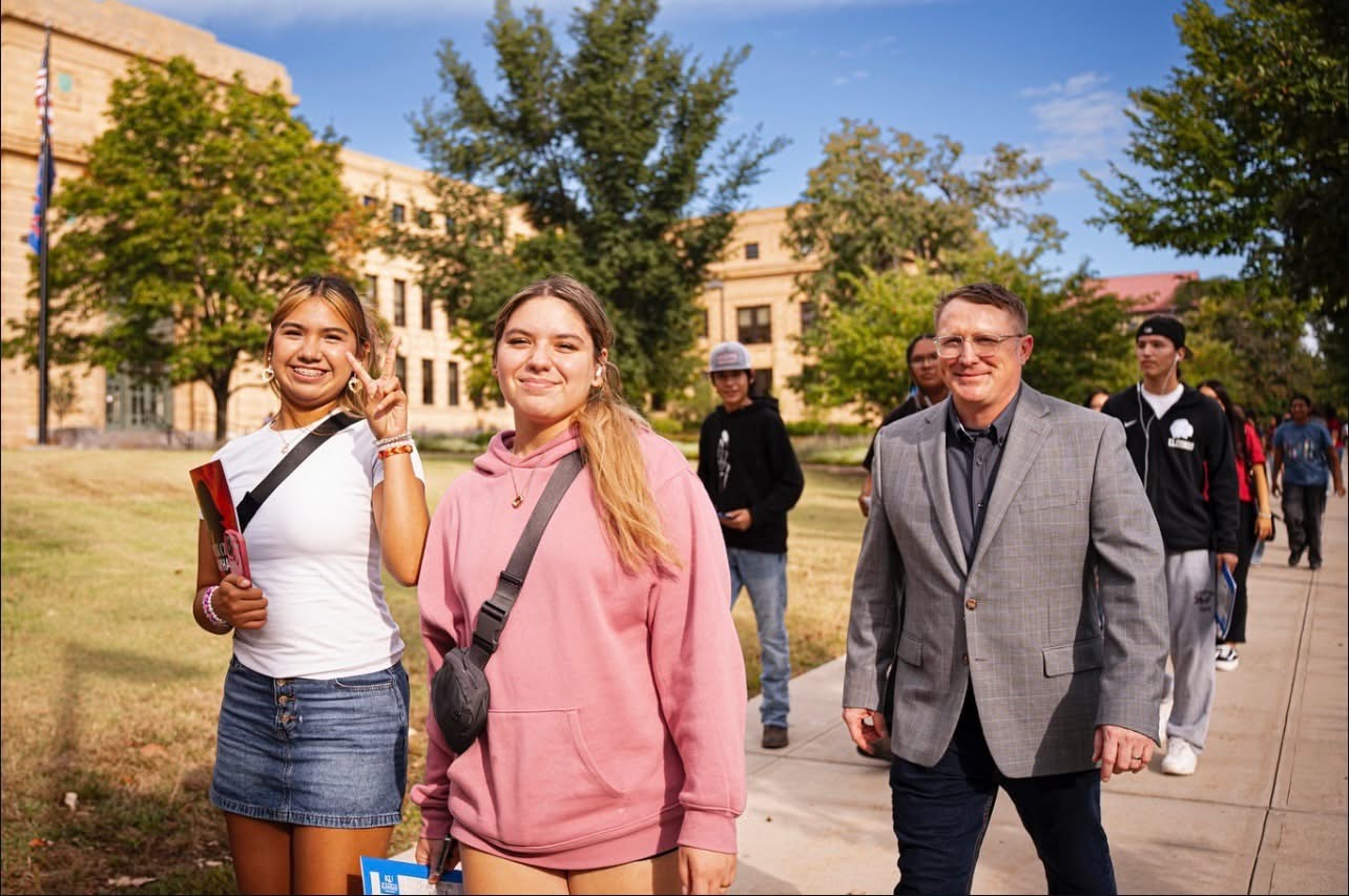Cheyenne & Arapaho students tour the KU Lawrence campus accompanied by Alex Red Corn as part of a TEDNA Ace campus visit with KU Admissions(photo credit: Cheyenne & Arapaho education department).