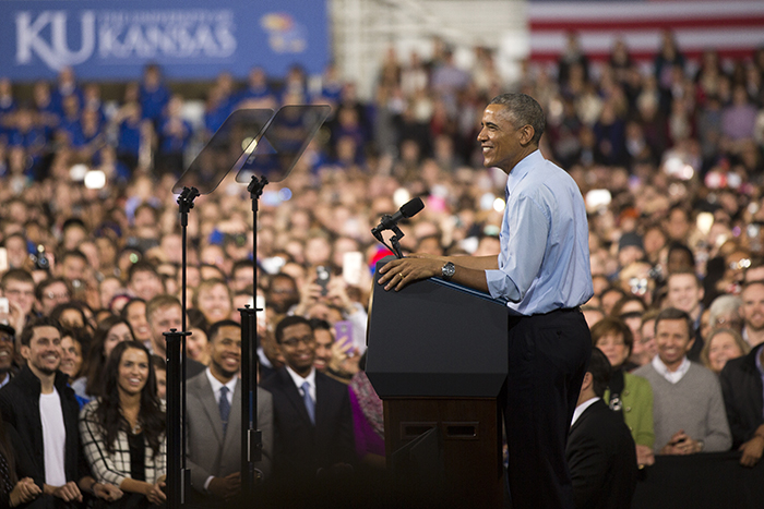 President Barack Obama visits the University of Kansas on Jan. 22, 2015. Photo: KU Marketing Communications