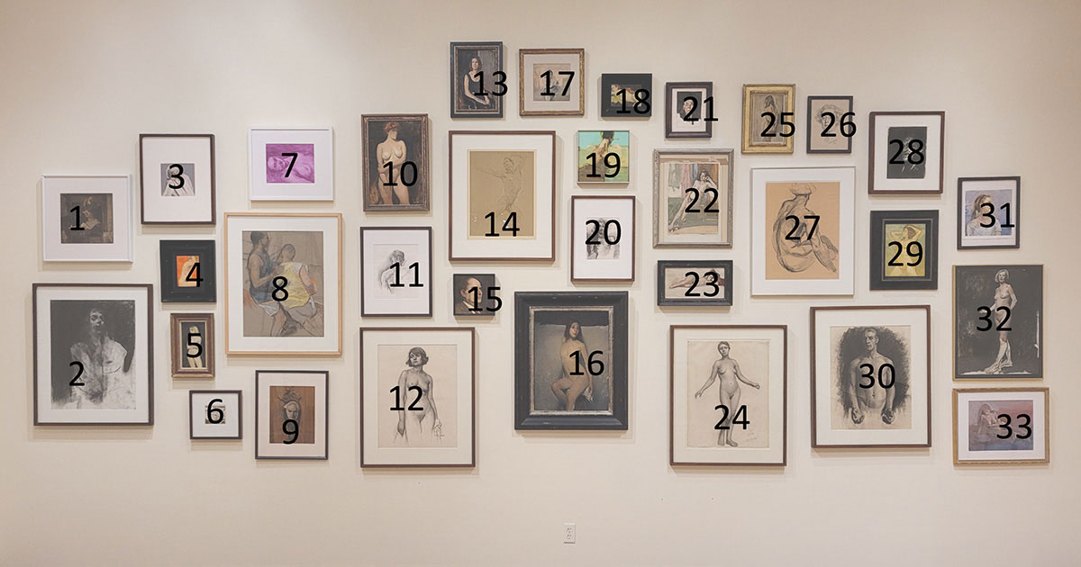 What Stephen T. Johnson calls “the salon wall” in his exhibition at the Albrecht-Kemper Museum features his own works next to others, including pieces by David Levine, Otto Greiner and Burton Silverman.