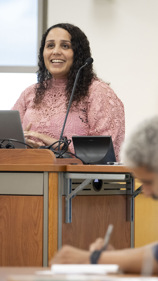 Alyssa Cole shares findings during a presentation at Spencer Research Library.