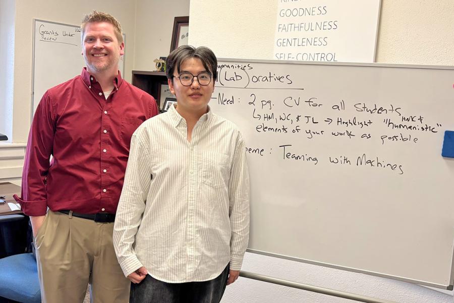 Cameron Piercy (at left) and Wenrong Cui shown in Piercy’s Bailey Hall office