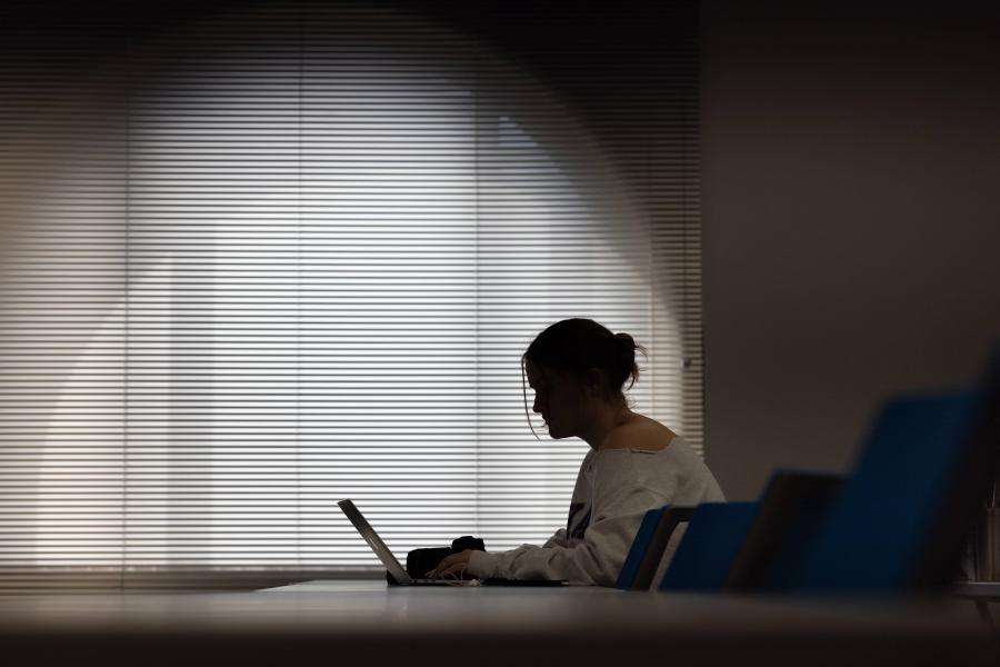 Student working on a laptop