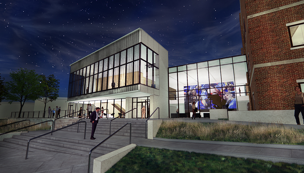 Exterior view illustration, night, new Jayhawk Welcome Center