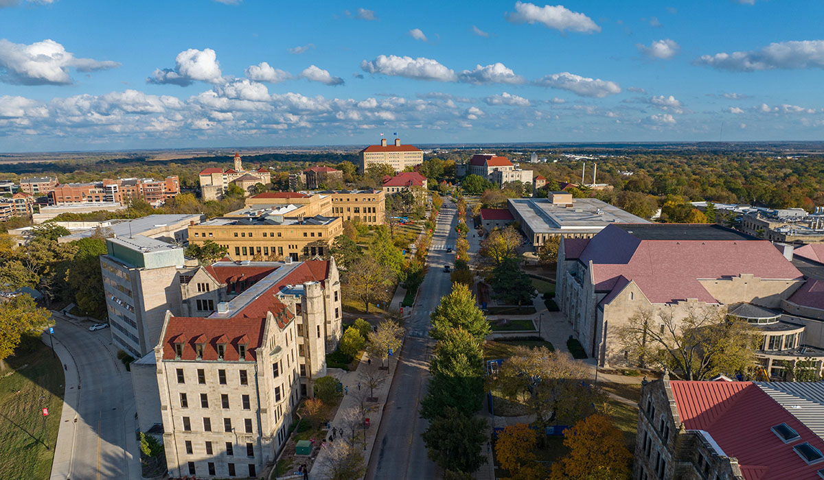 View of Lawrence campus in fall, with Snow Hall in foreground.