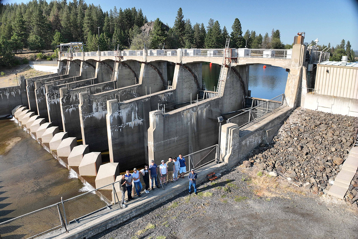 The KU project team visits Upriver Dam in Spokane, Washington, in August 2023