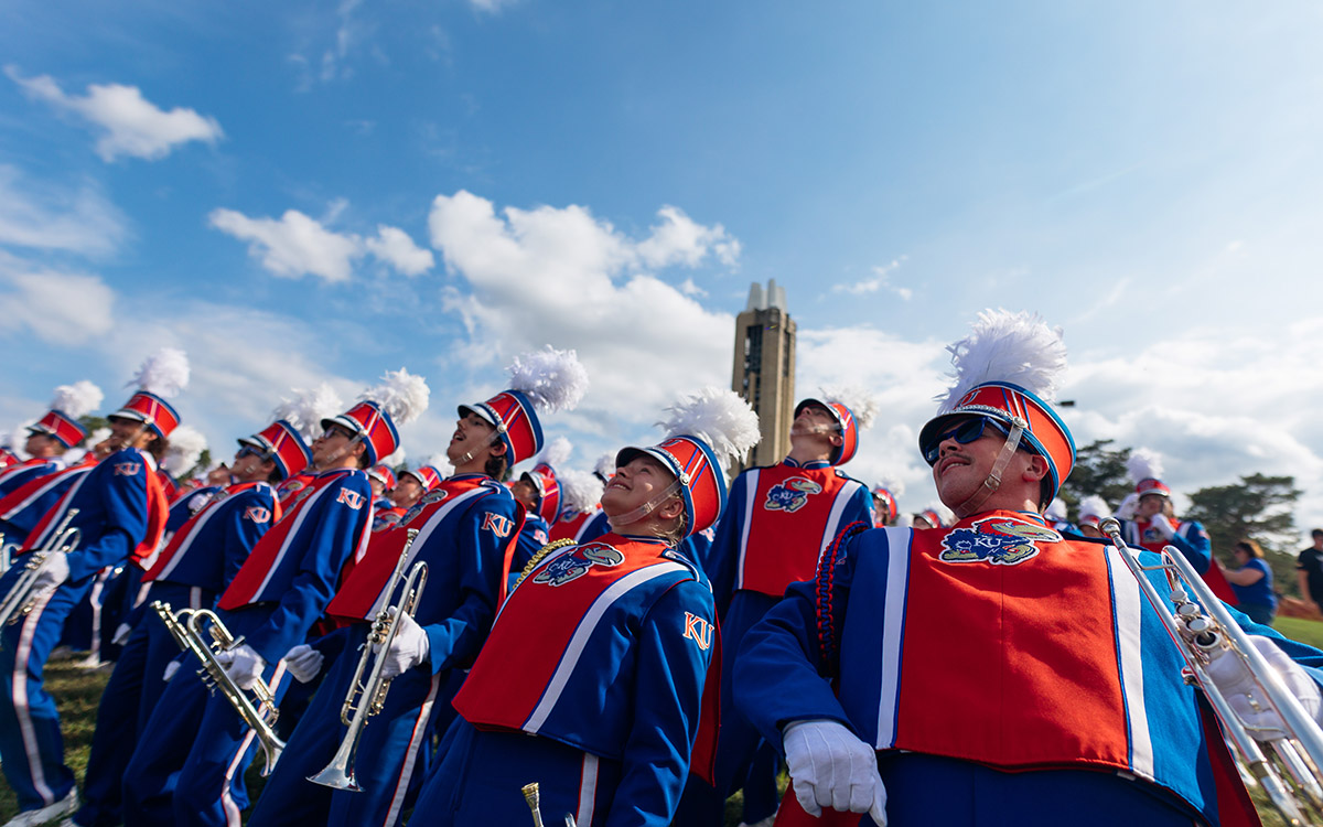 KU Marching Band near Campanile.
