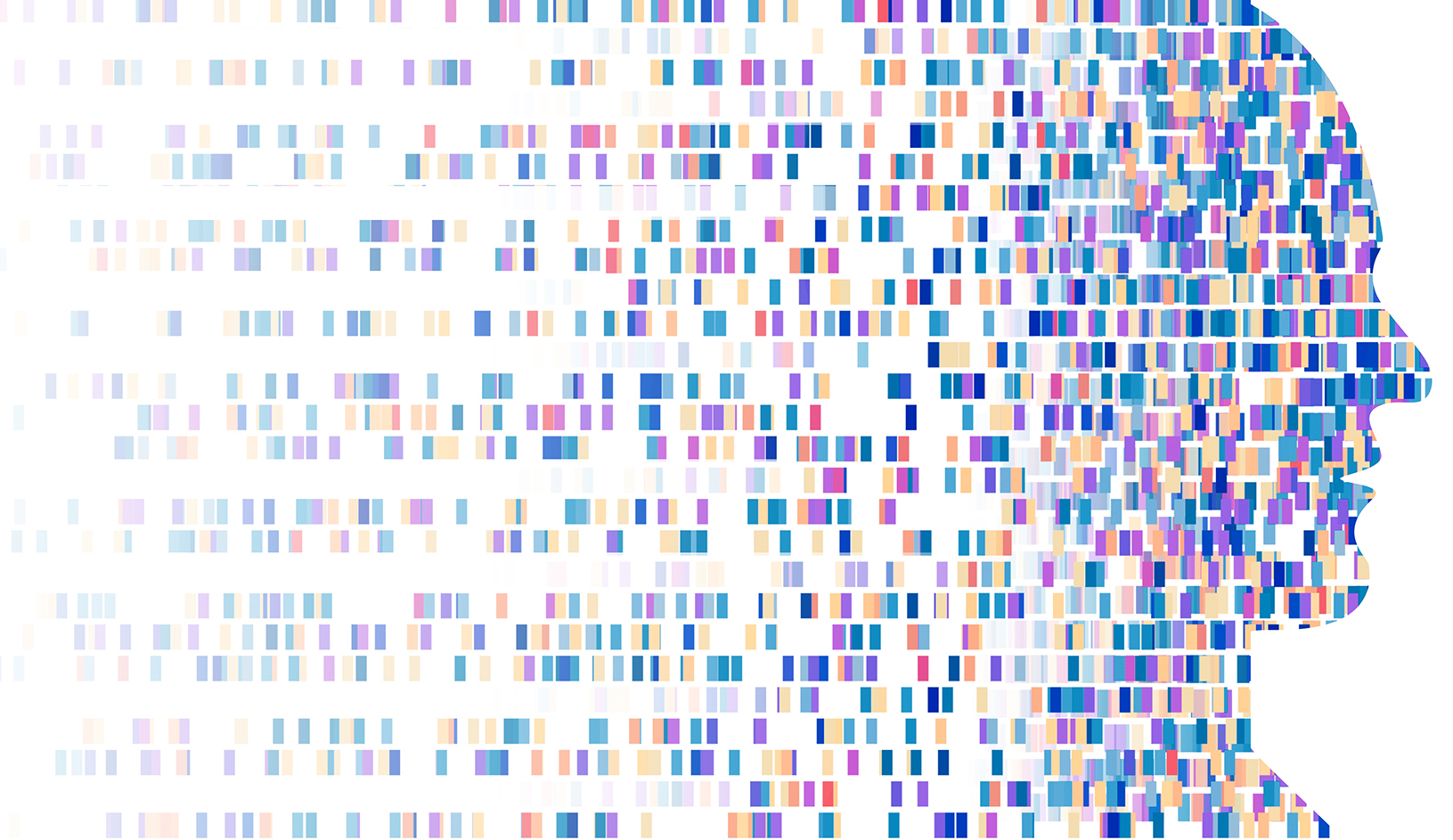 "A profile of a head with colorful lines representing genetic information"