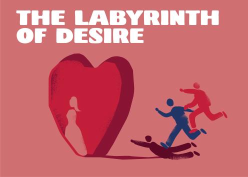 'The Labyrinth of Desire' logo with heart, racing figures