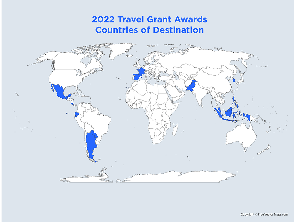 Map of KU travel award research destinations.