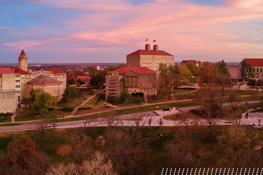 University of Kansas campus at sunset.