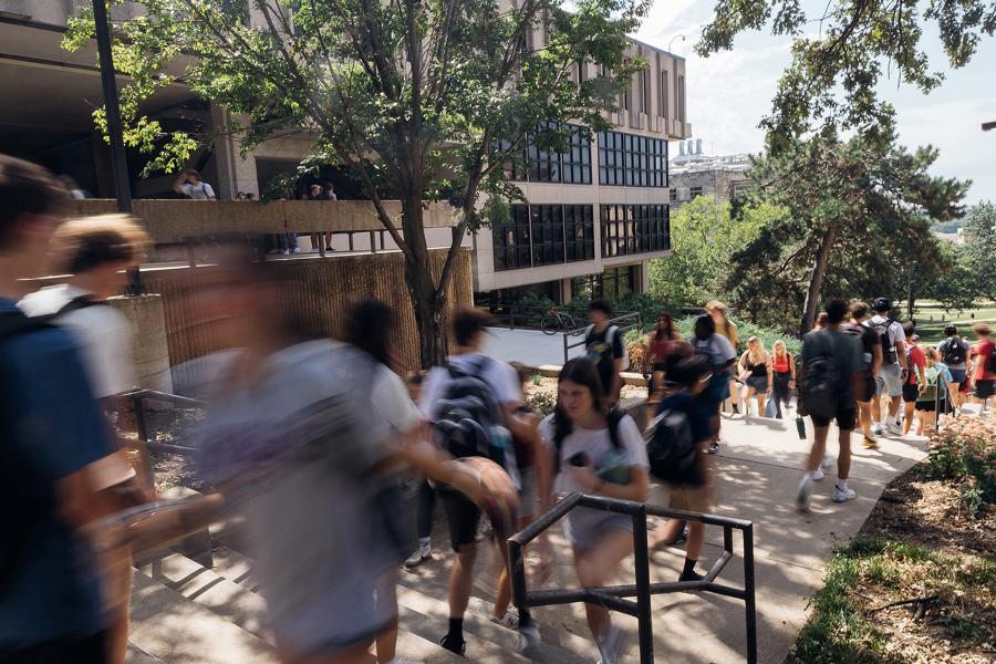 Students on the University of Kansas campus on the first day of fall classes.