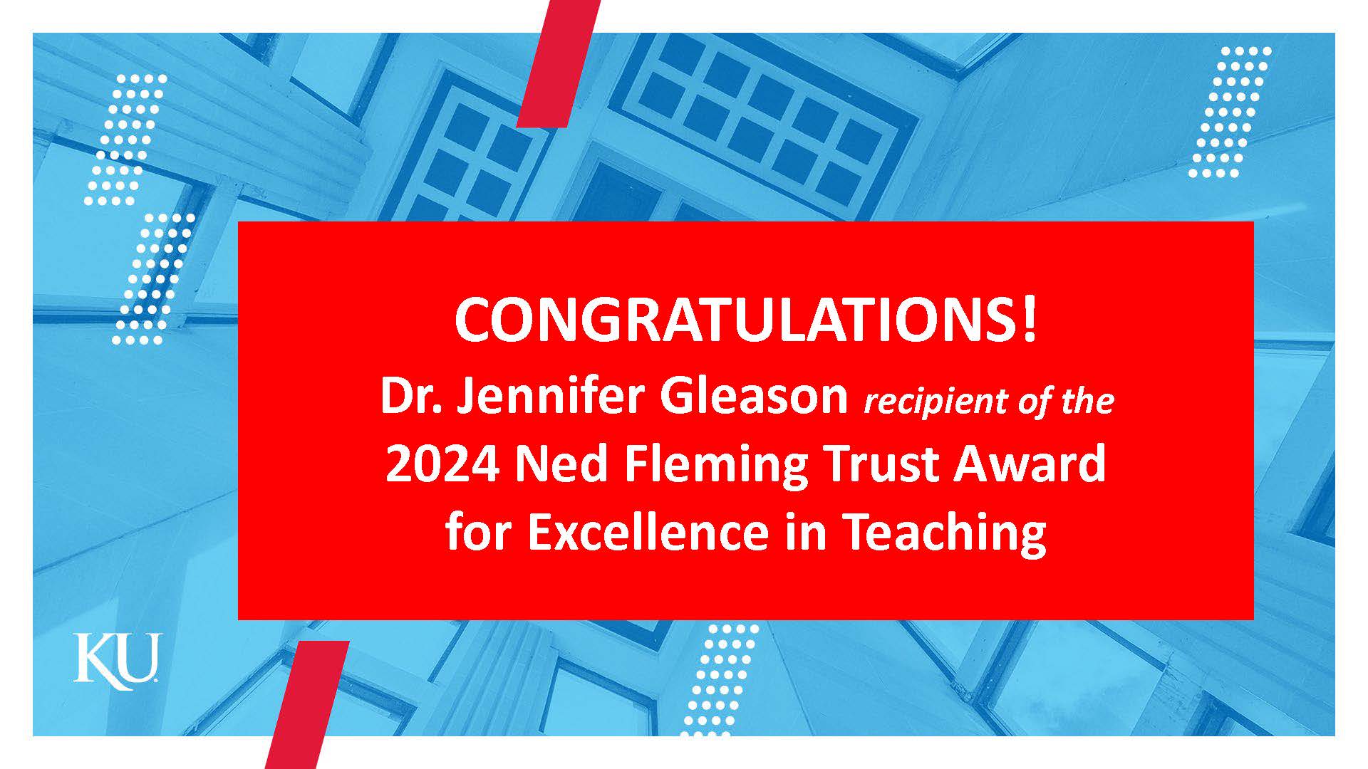 Dr. Jennifer Gleason, associate professor in Ecology and Evolutionary Biology, is a 2024 recipient of the Ned Fleming Trust Award for Excellence in Teaching