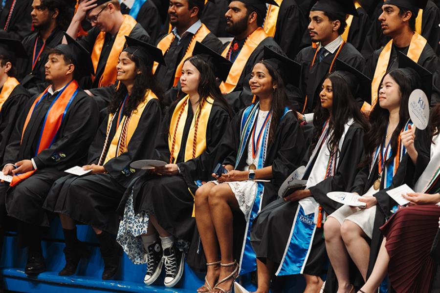 Engineering students gather at Allen Fieldhouse for the School of Engineering recognition ceremony
