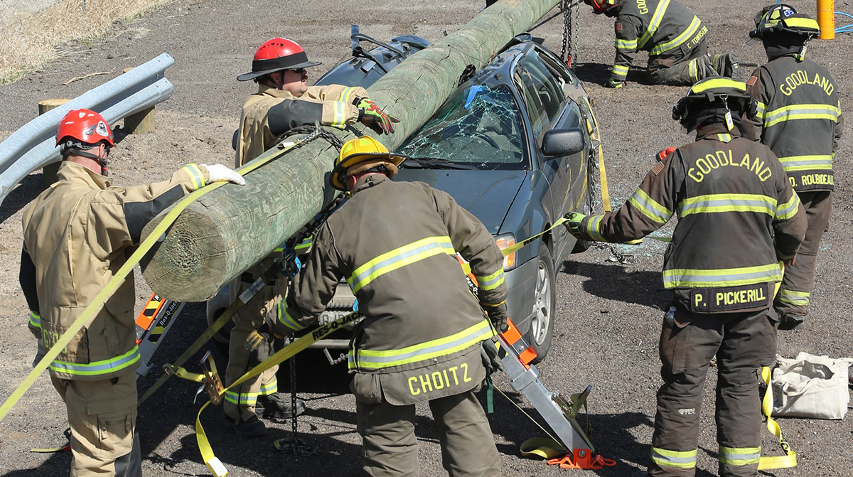 Firefighters participate in the Annual Fire School in Goodland, Kansas, in March.