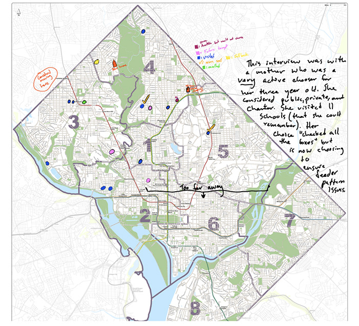 map of District of Columbia with research notes