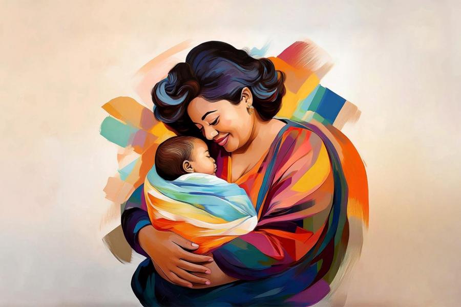 Illustration of mother holding a baby