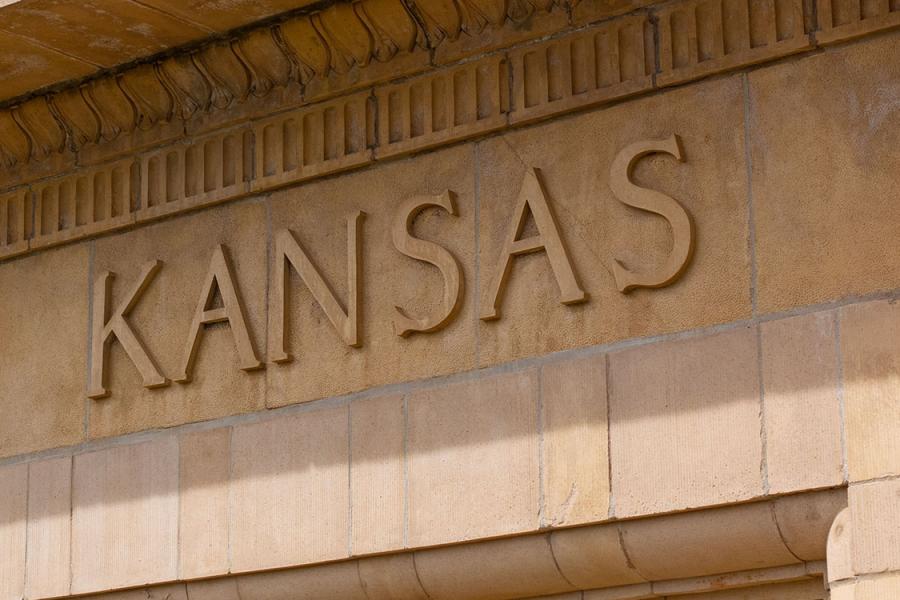 Kansas letters at Strong Hall.