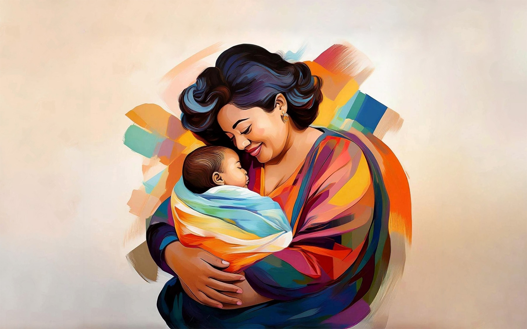 Illustration of mother holding a baby