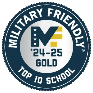 Logo for Military Friendly top-10 school gold ranking 2024-2025