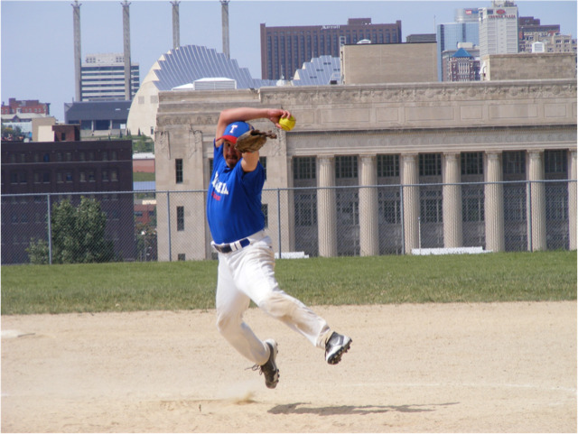 Top photo: Mike Fernandez pitches during a tournament at the Paul “Waxie” Hernandez Fields in Kansas City, Missouri.