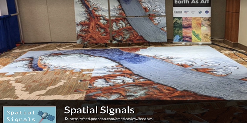 Spatial Signals podcast website banner image with podcast name and photo showing floor-sized puzzles with satellite images