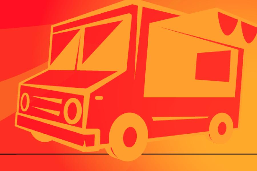 Bright orange and yellow outline of food truck